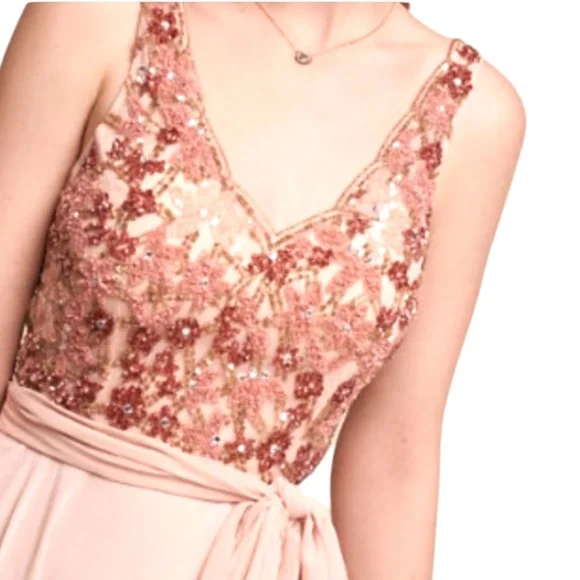 Anthropologie BHLDN Kiera Pink Chiffon Formal Gown with Floral Beading 4 Anthropologie BHLDN Kiera Pink Chiffon Formal Gown with Floral Beading 4